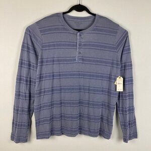 Splendid Mills Men's XL Blue Long Sleeve Henley T Shirt Striped Modal Blend